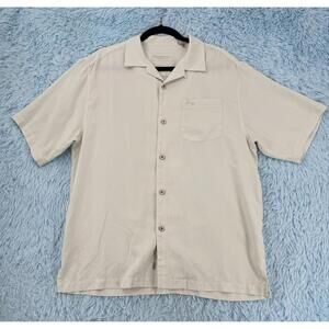 Tommy Bahama Shirt Mens Size:M Ivory Hawaiian Button Up Short Sleeve Embroidered